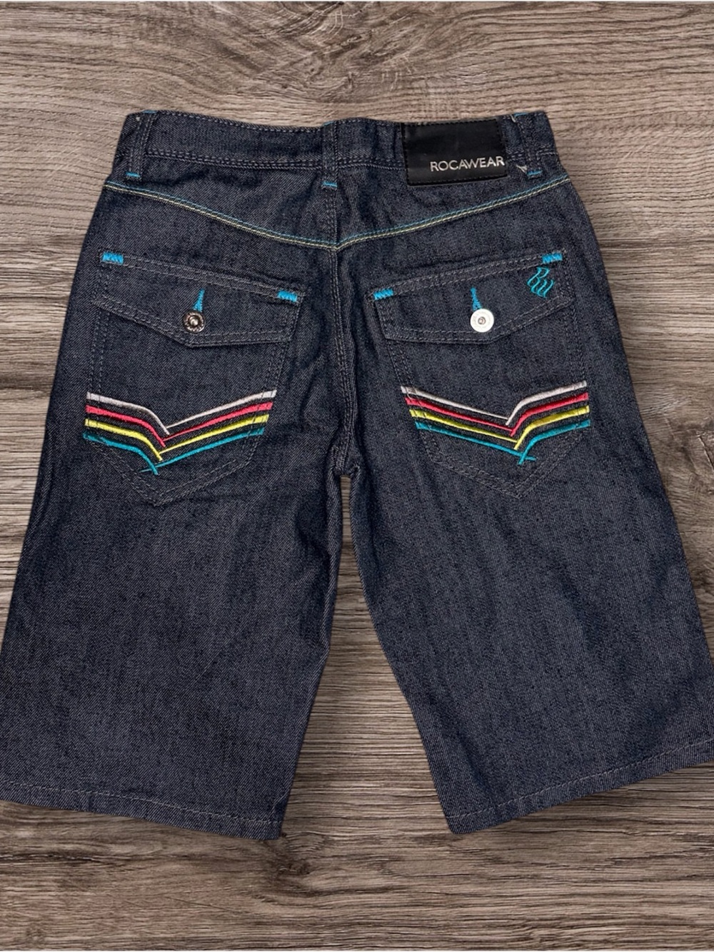 Rocawear Dark Indigo Jeans Shorts with Multicolor Pocket Stitching